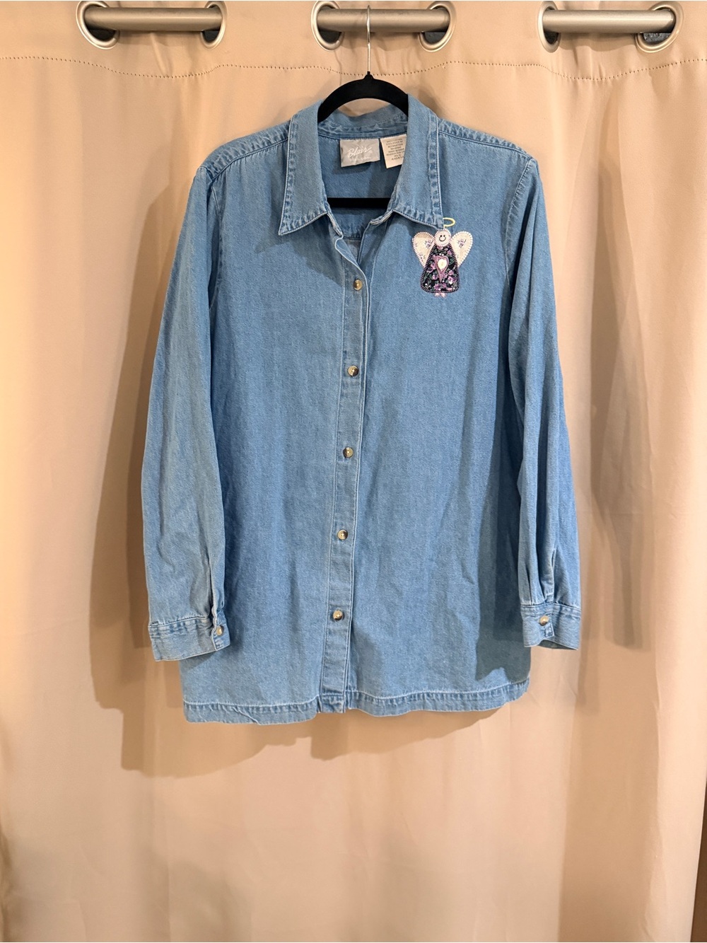Blair  Light Blue Denim Button-Down Shirt with Angel Patch
